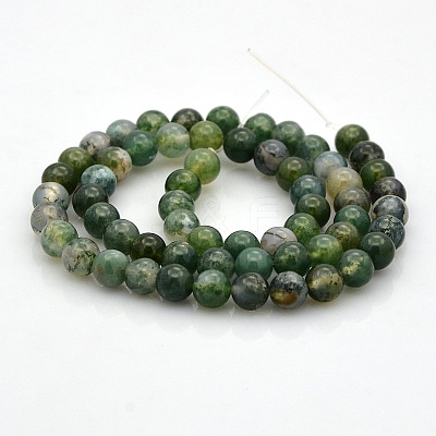 Natural Moss Agate Round Bead Strands G-N0120-30-8mm-1