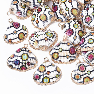 Electroplate Printed Natural Scallop Shell Pendants SSHEL-R047-04-A05-1
