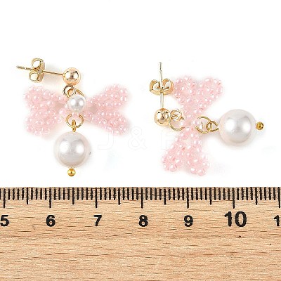 Glass Seed Bead and Shell Pearl Bead Dangle Earrings EJEW-MZ00766-1