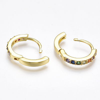 Brass Micro Pave Cubic Zirconia Huggie Hoop Earrings X-EJEW-S201-40G-1