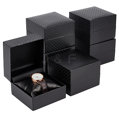 Square Diamond Print Cardboard Jewelry Watch Storage Boxes CON-WH0092-56-1