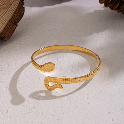 Snake Shaped 304 Stainless Steel Open Cuff Bangles for Women QJ2255-1
