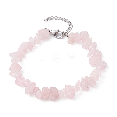 Natural Rose Quartz Chips Beaded Bracelet BJEW-JB09686-02-1
