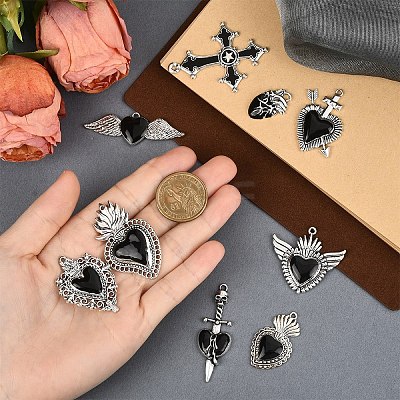 9Pcs 9 Styles Alloy Pendants ENAM-YW0005-90-1