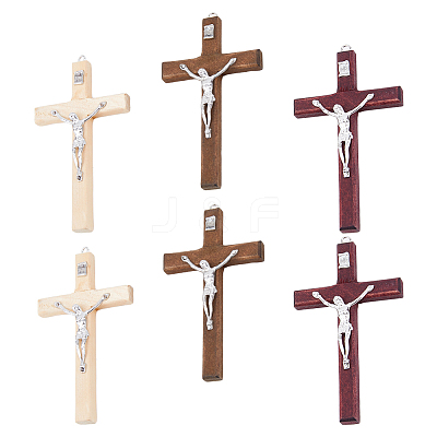 6Pcs 3 Colors Religion Cross Wood Big Pendants WOOD-DC0001-18-1