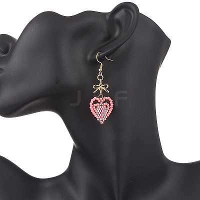 Handmade Glass Seed Beads Heart Dangle Earrings EJEW-MZ00577-03-1