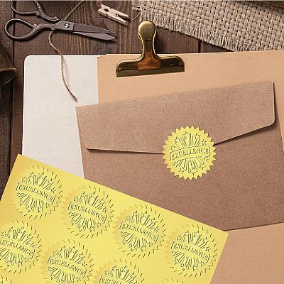 12 Sheets Self Adhesive Gold Foil Embossed Stickers DIY-WH0451-014-1