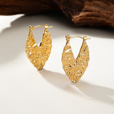 304 Stainless Steel Textured Leaf Hoop Earrings for Women DP2797-1-1