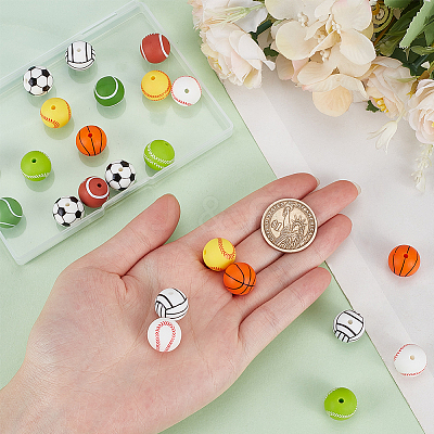 32Pcs 8 Colors All Kinds of Sports Balls Silicone Beads SIL-SC0001-80-1