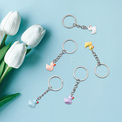 40Pcs 5 Colors Mini Duck Resin Pendant Keychain KEYC-PH01492-1