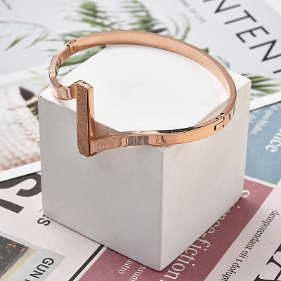 Ion Plating(IP) 304 Stainless Steel Hinged Bangles for Women BJEW-A011-20RG-1