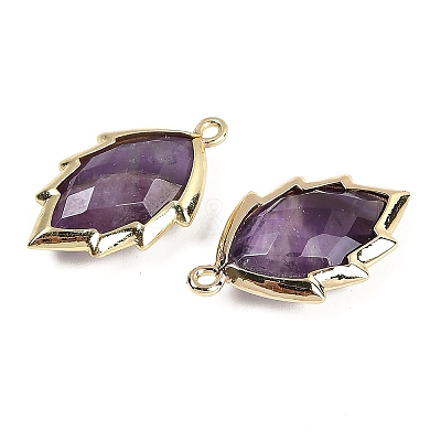 Natural Amethyst Faceted Leaf Pendants G-I375-04G-11-1