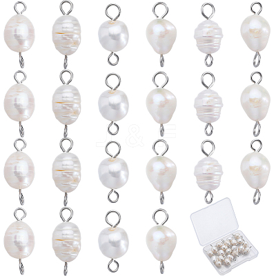 Natural Cultured Freshwater Pearl Potato Connector Charms PALLOY-SC00011-1