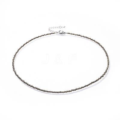 Natural Pyrite Beaded Necklaces NJEW-JN02492-03-1