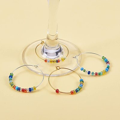 Brass Wine Glass Charm Rings Hoop Earrings KK-PH0028-01M-1