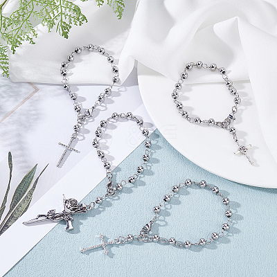 4Pcs 4 Styles Gothic 304 Stainless Steel Prayer Beaded Bracelet Sets BJEW-GO00002-1