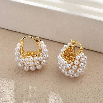 Brass ABC Plastic Imitation Pearl Basket Hoop Earrings EJEW-S270-08G-1