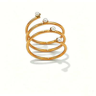 304 Stainless Steel & Imitation Pearl Cuff Open Rings WG0B10F-03-1