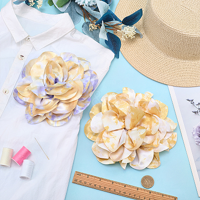 2Pcs 2 Colors Polyester Camellia Brooches JEWB-FG0001-64B-1
