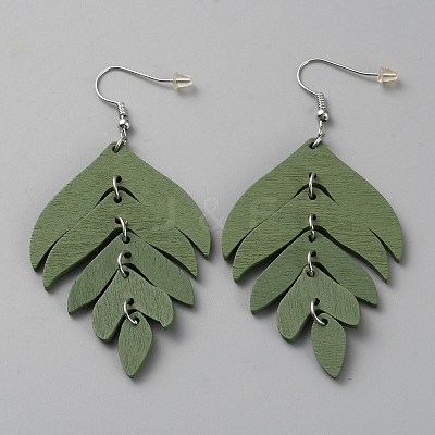 Wood Leaf Dangle Earrings EJEW-WH0010-25P-01-1