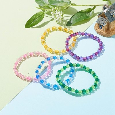 Transparent Acrylic Round Beads Stretch Bracelets for Kids BJEW-JB06505-1