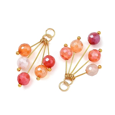Natural Banded Agate(Dyed & Heated) Faceted Round Pendants PALLOY-JF05879-1
