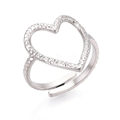 Non-Tarnish 304 Stainless Steel Heart Cuff Ring RJEW-N038-123P-1