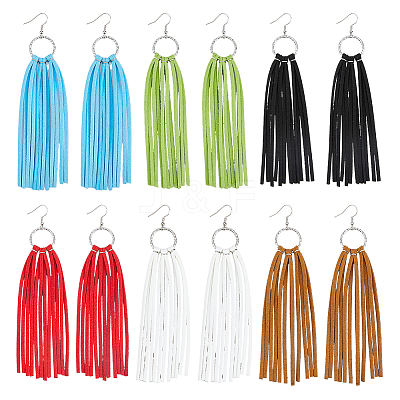 6 Pairs 6 Colors Faux Suede Tassel Earrings EJEW-FI0003-08-1