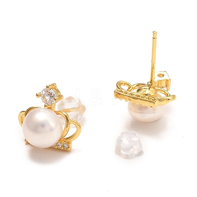 Brass Micro Pave Cubic Zirconia Crown Stud Earrings EJEW-D275-14G-1