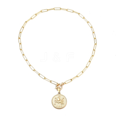 Flat Round with 12 Constellation/Zodiac Sign Pendant Necklaces Sets NJEW-JN03126-1