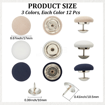 36Pcs 3 Colors Flat Round Cloth Cap Nail Buttons BUTT-CY0001-34-1
