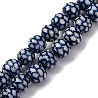Handmade Blue and White Porcelain Beads Strands PORC-I027-03D-1