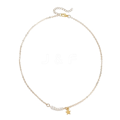 Alloy Star & Natural Cultured Freshwater Pearl Potato Beaded Pendant Brass Cable Chain Necklaces for Women NJEW-JN05788-1