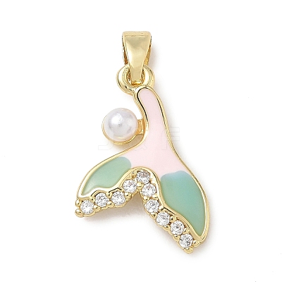 Brass Enamel & Cubic Zirconia & Plastic Pearl Pendants KK-G603-01G-08-1