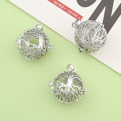 Rack Plating Brass Hollow Round Cage Pendants KK-M181-02P-NF-1