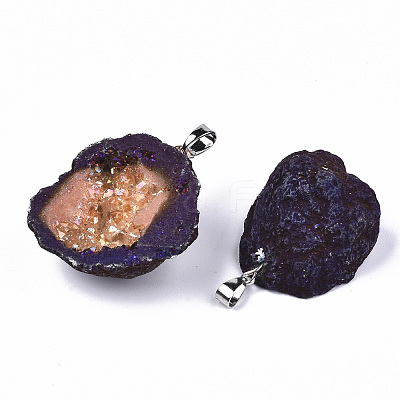 Electroplate Natural Druzy Agate Pendants G-S359-184-1