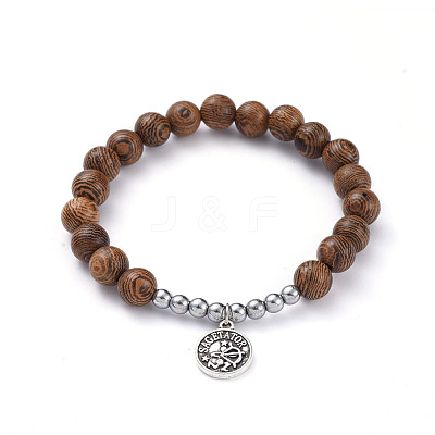 12 Constellation/Zodiac Sign Flat Round Tibetan Style Alloy Charm Bracelets Sets BJEW-JB05168-1
