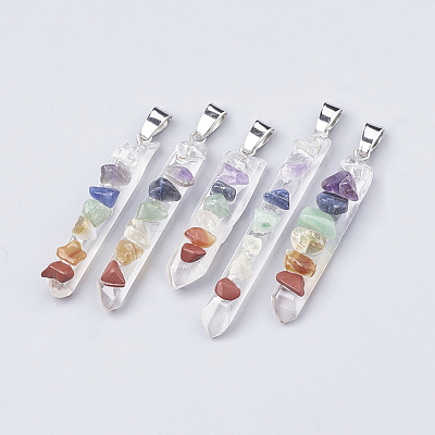 Chakra Natural Quartz Crystal Pointed Pendants G-T097-06-1