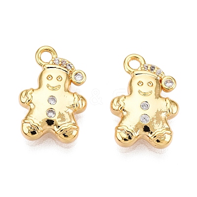 Christmas Theme Brass Micro Pave Clear Cubic Zirconia Charms KK-T073-08G-1