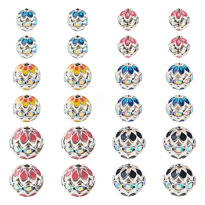 24Pcs 3 Styles Round Brass Rhinestone Beads KK-TA0003-25-1
