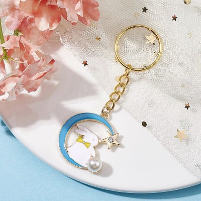 Moon with Rabbit Alloy Enamel Pendant Keychain KEYC-JKC00623-03-1