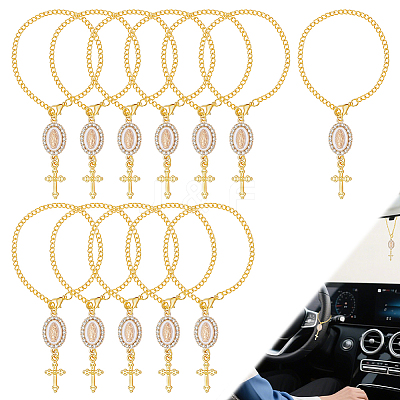 12Pcs Oval with Virgin Mary & Cross Alloy & Iron Pendant Decoration HJEW-NB0002-30B-1
