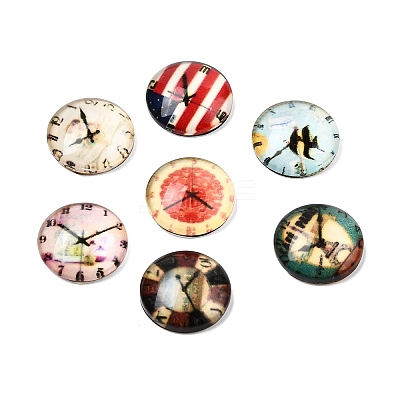 Clock Printed Glass Cabochons GGLA-A002-12mm-YY-1