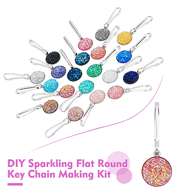 DIY Sparkling Flat Round Key Chain Making Kit DIY-BC0004-70-1
