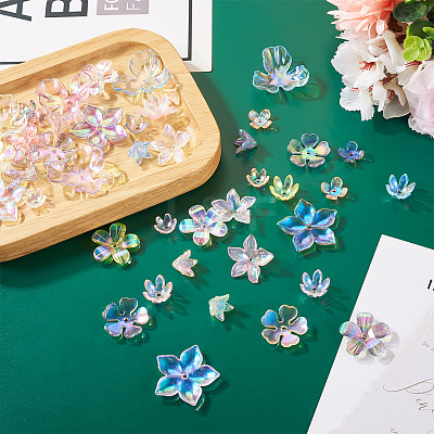 45Pcs 9 Colors Transparent Acrylic Bead Caps MACR-TA0001-92-1