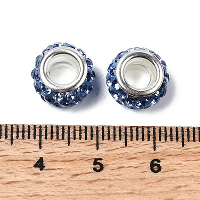 Polymer Clay Rhinestone European Large Hole Beads with Silver Color Plated Brass Cores FPDL-R002-08-1