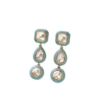 Brass Enamel & Clear Cubic Zirconia Stud Dangle Earrings WGFA43A-01-1