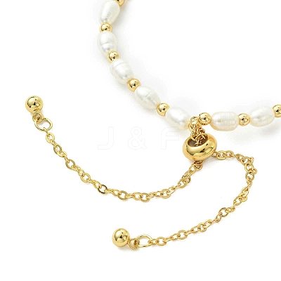 Adjustable Natural Cultured Freshwater Pearl & Brass Beads Slider Bracelets for Women BJEW-JB13607-1