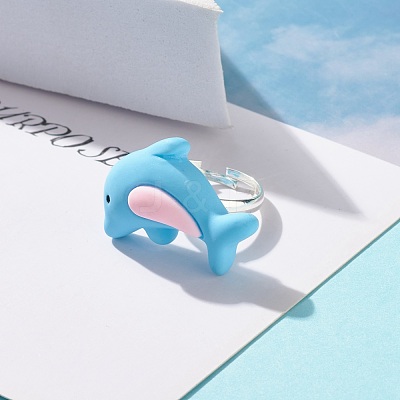Resin 3D Dolphin Adjustable Rings RJEW-JR00428-02-1