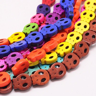 Skull Synthetic Turquoise Beads Strands TURQ-I023-28x25mm-M-1